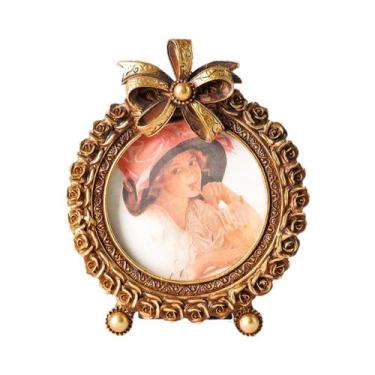 Imagem de Porta-Retrato Circular Retrô Com Laço De Cinco Pétalas E Padrão 3D Par