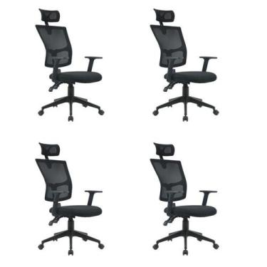 Imagem de Kit 4 Cadeiras Escritório Presidente Ergonômica NR17 Tela Mesh Londres