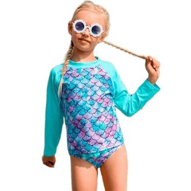 Imagem de Biquini Infantil + Blusa Proteção Solar Infantil Uv50 Sereia - anjo da