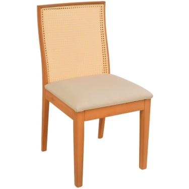 Imagem de Cadeira Jantar Arizona Madeira Maciça Amêndoa Encosto Palha Sextavada Natural Assento Corino Off White