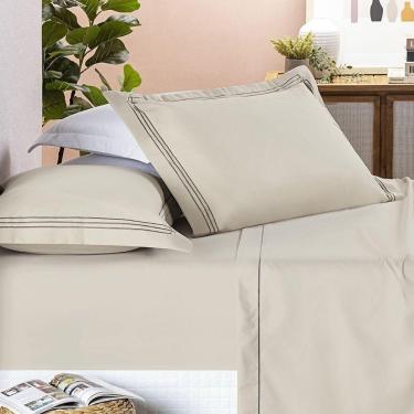 Imagem de Jogo De Cama Trio 400 Fios King 04 Peças 100% Poliéster - Caqui
