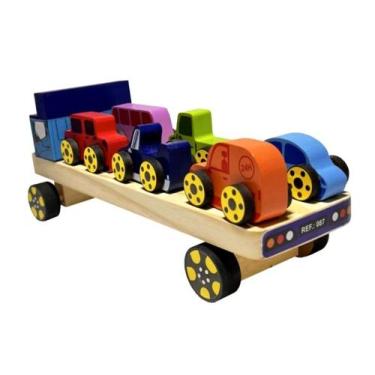 Imagem de Mini Cegonha Caminhão Infantil Brinquedo Educativo Madeira - Brinqmutt