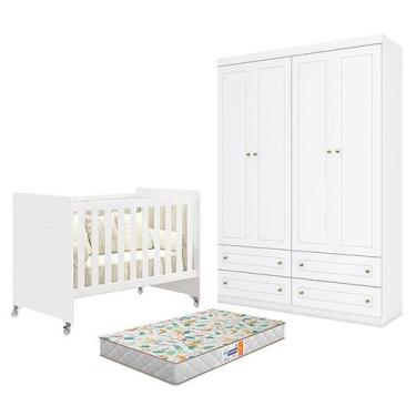 Imagem de Berço Americano Evolution 4 em 1 Branco Acetinado e Guarda Roupa Infan