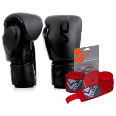 Imagem de Kit Boxe Vollo Luva 12oz Preto + Bandagem 3M Vermelha Luta - Vollo Spo