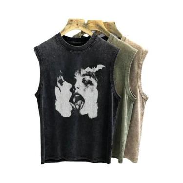 Imagem de Camiseta Sem Mangas Oversized Vintage Gótica Para Homens, Colete De Ve
