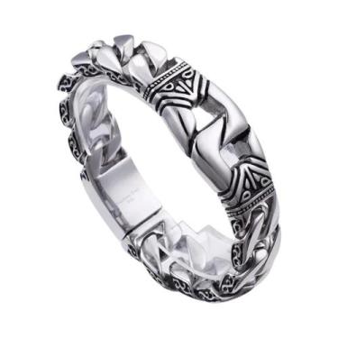 Imagem de Pulseira Masculina De Aço Titânio Estilo Retrô Punk Com Gravação De Re