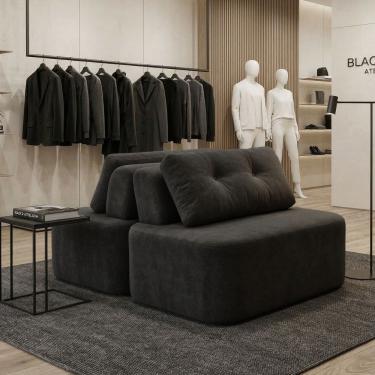 Imagem de Sofá Modular Cielo 120X180cm Recepção Loja Sala de Estar 2 Módulos Bouclê Preto - Montanari`s Decor