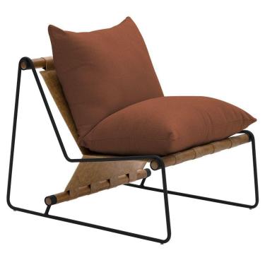 Imagem de Poltrona Decorativa Turim Base Aço Preto Recouro Camel Linho Telha - Nexta Casa