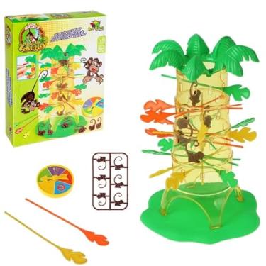 Imagem de Jogo Pula Macacos, Brinquedo de Tabuleiro Tropical com Palmeiras, 20x13 cm, 2 ou Mais Jogadores, jogando em família