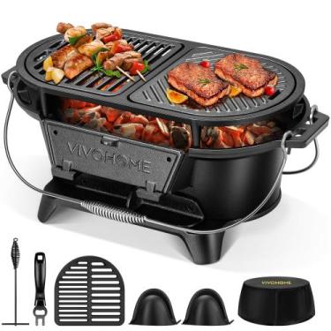 Imagem de Parrilla Ovalada de Hierro Fundido VIVOHOME con Parrillas y Plancha In