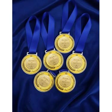 Imagem de Kit 50 Medalhas Para Honra ao Mérito Premiação De Campeão Competições Esportes 50mm Com Fita Azul