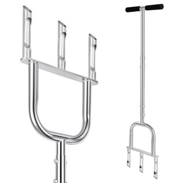 Imagem de UeKeKicg Ferramenta de gramado aerador manual, aeradores manuais de plugue de quintal com 4 plugues semiabertos de aço inoxidável, ferramenta manual de aeração de grama de jardim pré-montada