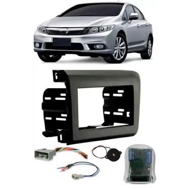 Imagem de Moldura De Painel 2 Din + Interface Comando de Volante Honda New Civic 2012 2013 2014 2015 2016