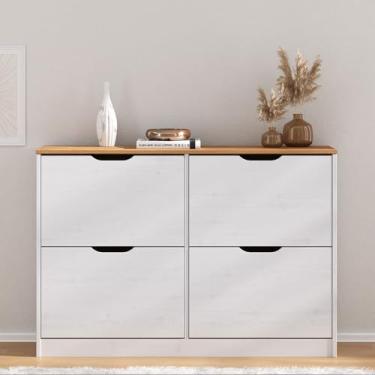 Imagem de IDIMEX Sapateira Basculantes Madeira 24 Pares Basil Mel Branco Horizontal tamanho ate 42 Sapateira Grande Hall de Entrada