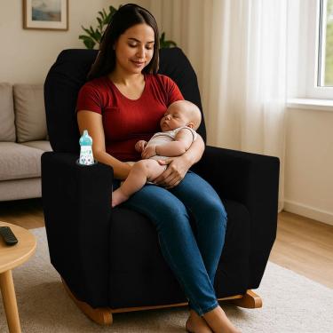 Imagem de Poltrona de Amamentação Balanço Suede Antonella Puff Preto