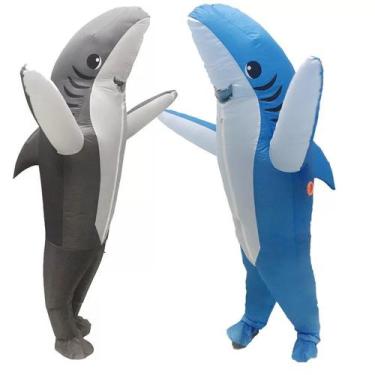 Imagem de Fantasia Tubarão Inflável Shark Adulto Festa Cosplay AZUL - Dangos