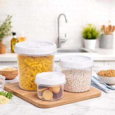 Imagem de Conjunto 3 Potes Mantimentos Herméticos Tampa Rosca BPA Free Organizad