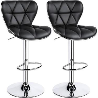 Imagem de Conjunto de 2 Banquetas Ajustáveis de Couro PU Giratórias Yaheetech
