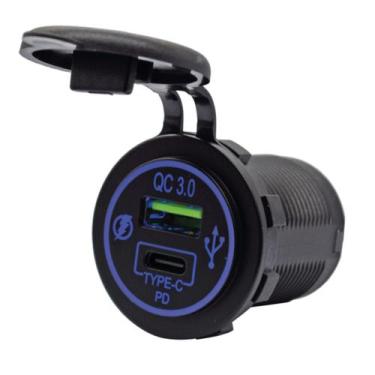 Imagem de Carregador Veicular Automotivo Tomada USB Tipo C Turbo Voltímetro Carr