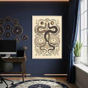Imagem de Quadro Decorativo Ilustração De Gêmeos 70x50cm Mold Branca