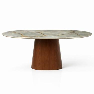 Imagem de Mesa de Jantar Oblongo 137x90 cm Base Nogueira Tampo Mármore Blue Deep