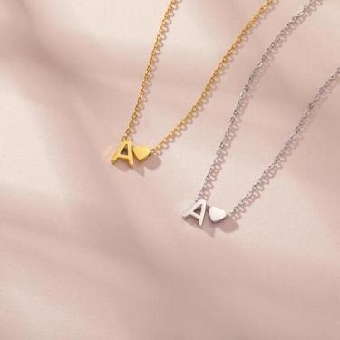 Imagem de Colar Feminino Com Pingente De Coração Mini Alfabeto A-Z Em Aço Inoxid
