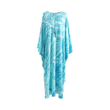 Imagem de Vestido Solto Estampado Listrado Com Manga Morcego E Decote Redondo Es