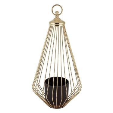 Imagem de Lanterna Porta Vela de Metal Aramado Dourado P/Pendurar C/Copo 49x26cm Royal Decor