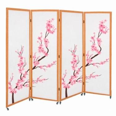 Imagem de 4 Biombo Oriental Japonês Sakura Sanfonado Com Rodinhas E Dobradiças F