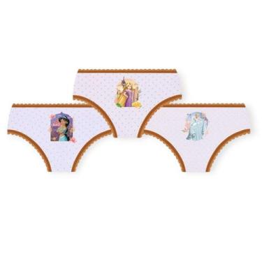Imagem de Calcinhas Lupo Princesas Kit 3 Unidades Meninas, G, Branco