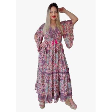 Imagem de Vestido Longo Indiano Estampado Toque de Seda-Cod.LDR16025 - Aléci Fas