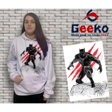 Imagem de Moletom Canguru Feminino Pantera Negra Black Panther Geeko, Branco, GG