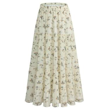 Imagem de Saia maxi GVAOO Chiffon Flowy Elástica de Cintura Alta para Mulheres