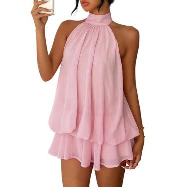 Imagem de Vestido Famnbro Chiffon sem mangas, frente única, sem encosto, rosa co