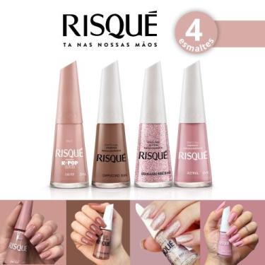 Imagem de Kit 6 Esmalte Risqué Cremoso Tons Rosas e Marrom nude Esmaltes Atacado