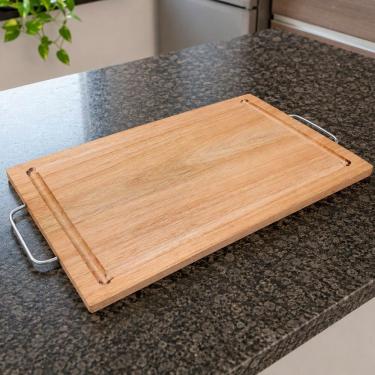Imagem de Tábua de Corte e Servir de Madeira Multiuso para Cozinha e Churrasco 21x35cm Marrom