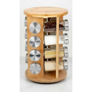 Imagem de Porta Temperos Giratório 16 Potes Vidro Bambu - Congratulations Store