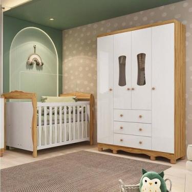 Imagem de Quarto de Bebê Guarda-Roupa 4 Portas com Janelas e Berço Minicama 100%