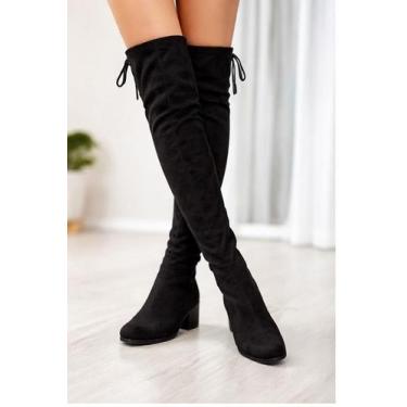 Imagem de Bota Over The Knee Feminina Cano Longo Acima Joelho Preta Modelo Monta