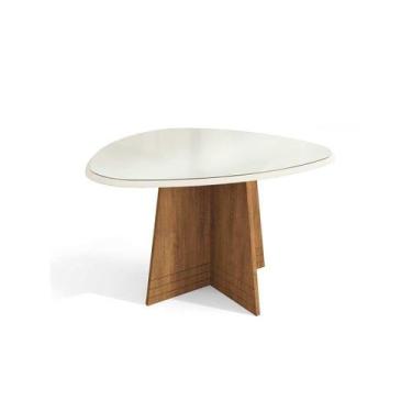 Imagem de Mesa p/ Cozinha Lótus c/ Tampo Madeirado c/ Vidro 135x105cm Freijó/Off
