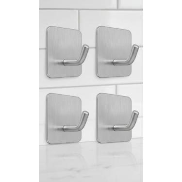 Imagem de Kit 4 Ganchos Adesivos Inox Escovado sem Furos - Congratulations Store