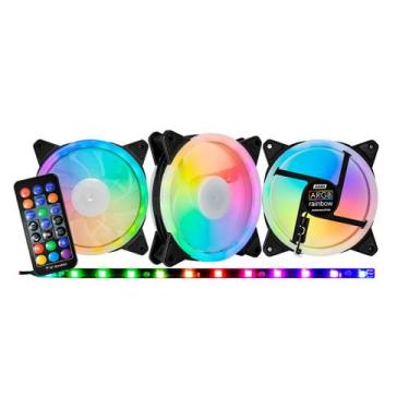 Imagem de Kit c/ 3 fans gamer 120mm aana argb c/ controladora e fita - K-MEX