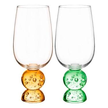 Imagem de Jogo 2 Taça Bubble Esfera Copo Base Âmbar e Verde Vidro para Drinks Ág