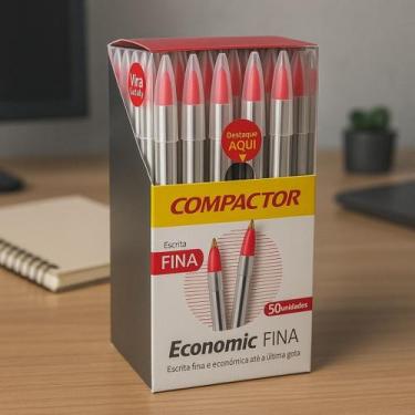 Imagem de Caixa 50 Canetas Esferográficas Compactor Economic Escrita Fina Ponta 