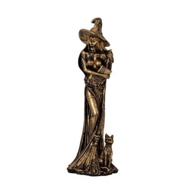 Imagem de Estátua Bruxa com Gato Grimório Chapéu Vassoura Resina - Indra Shop