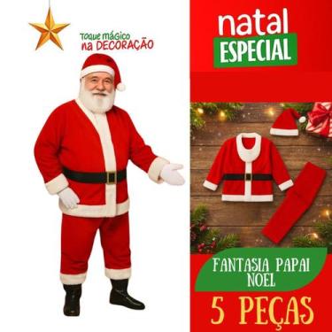 Imagem de Roupa de Papai Noel Completa Fantasia Natalina Tradicional com Gorro, 
