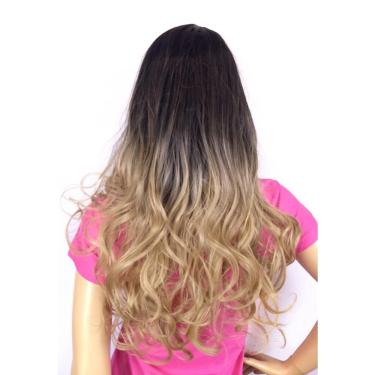 Imagem de Peruca Lace Wig Ondulado Preto Ombre Hair Fibra Futura 70Cm