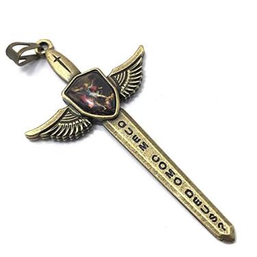 Imagem de Pingente Espada de São Miguel Metal com Folheto de Oração