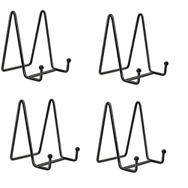 Imagem de Maogear Pacote com 4 suportes para exibição de placa, suporte de placa de ferro preto, suporte de metal para moldura, prato decorativo, arte de mesa, cavalete de foto (pequeno - 13,5 x 9 x 10,5 cm)