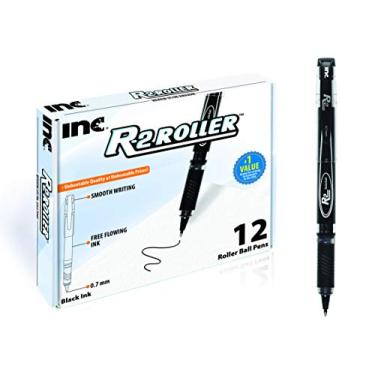 Imagem de INC R2 ROLLERBALL canetas esferográficas com ponta média de 0,7 mm, 12 unidades de aderência confortável R-2 com tinta líquida fluida gratuita para escrita suave, canetas de tinta preta premium para casa, escola ou escritório